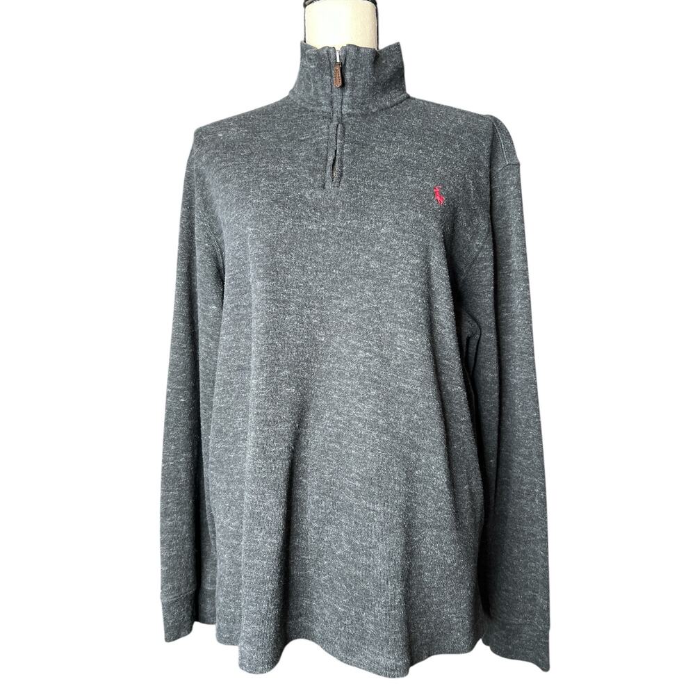Polo Ralph Lauren Estate Rib Sweater in Marled Gray w/Partial Zipper Size Large